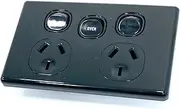 Black Double Power Point Oven 35A Extra Switch Slim Cover Slimline