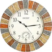 OCEST 13inch Garden Clock, Large Waterproof Outdoor Indoor Wall Clocks with Thermometer, Weather-Resistant Non-Ticking Battery Operated Decor for Patio, Pool