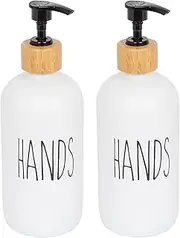 2X Glass Hand Soap Dispensers - 500ml - White - Bathroom Kitchen Shampoo Shower Gel Liquid Hand Wash Dish Foam Pump Bottle - by Harbour Housewares