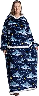 JOREAY Oversized Hoodie Blanket With Sleeves for Men and Women, Sherpa Cuddly Jumper, XXL Size, Shark Color, One Size
