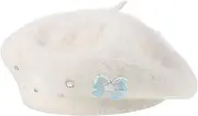 [Ipetboom] Bow Beret Beret Hats for Women Barette Hat Artist Costume Faux Wool White