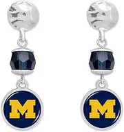 Michigan Wolverines Ivy Crystal Silver Earrings Jewelry Gift UM, Silver, No Gemstone
