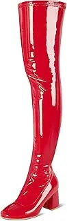 [syztsho] Thigh High Boots for Women Patent Leather PU Chunky Heel Over The Knee Boots Sexy Square Toe Side Zipper GOGO Boots