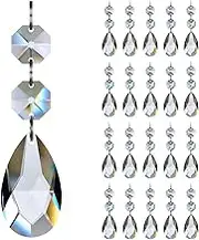 GOLDENHAITAI 20pcs 38mm Chandelier Crystals Teardrop Clear Crystal Chandelier Prisms Pendants Linked Glass Beads Octagonal Beads Hanging Garland Decoration