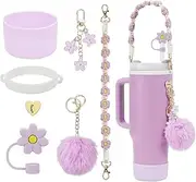 7Pcs for Stanley Cup Accessories Set, 40oz & 30oz Tumbler Essentials, Including Water Bottle Handle Strap, Silicone Cup Boot, Silicone Straw Cover, and Charm Attachments