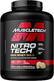 Whey Protein Powder, MuscleTech Nitro-Tech Whey Gold Protein Powder, Whey Protein Isolate Smoothie Mix, Protein Powder for Women & Men, Vanilla Protein Powder, 2.27kg (71 Servings)