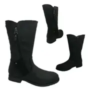Girls Boots Cool Chic Karen Black Boot Zip Side Mid Calf Shoe Flat Sole