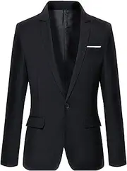 [JEShifangjiusu] Men's Party Suit Light Color 1 Button Prom Suit Casual Tuxedo Jacket For Theme Parties, Black, M