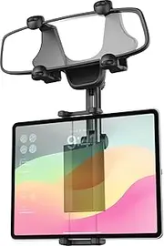 woleyi Car Tablet Mount Rear View Mirror, [4 Clip More Sturdy] Universal Rearview Mirror Car Tablet Holder, Retractable Vehicle Mirror Clip for iPad Pro Mini Air, Galaxy Z Fold, iPhone,4-12.9" Devices