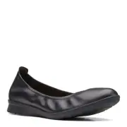 Women's Clarks, Jenette Ease Flat 26169484 Black Solid LEATHER