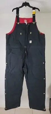 NWT CARHARTT Bib OVERALLS Pants Men's Size 48 x 32 BLACK Quilt Lined