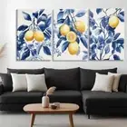 3pcs Lemon and Blue Leaf Yellow Lemon Perfect Wall Art Canvas Framed 50x70cm