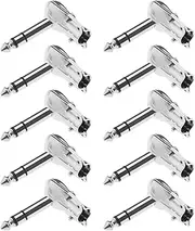 ECSiNG 10PCS 6.35mm 1/4" Right Angle Stereo Male Plug Solder Adapter TRS Stereo Heavy Duty Flat Low Profile Pancake Style for Electric Guitar Mixer Amplifier