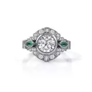 Art Deco Style Lab Created Diamond & Emerald Wedding Ring 14k White Gold Finish