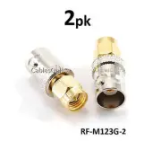 2-PACK BNC Female to Gold-Plated SMA Male Plug Coaxial RF Adapter, RF-M123G-2