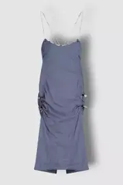 $525 McQ Alexander McQueen Women's Blue Sleeveless Ruched Maxi Slip Dress XXS
