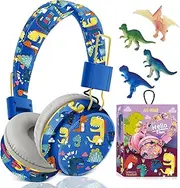 Cute Kids Headphones Wireless, Unicorn Headphones Gifts for Girls, Childrens Bluetooth Headphones with Microphone, Toddler Headphone Over Ear for Age 2+, Compatible with iPad/Fire Tablet (blue-dino)