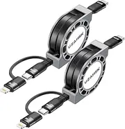 UZAHSK 2 in 1 USB C and Lightning Charger Cable, 2Pack/4ft USB C to Type-C[60W]+ iOS [27W] Retractable Fast Charging Cables for Phone 15/14/13/12/11/iPad/Samsung/Sony/Tablets/More. (Black)