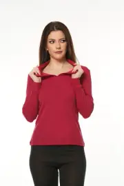 Merino Wool Women's Thermal Long Sleeve Shirt Turtle Neck Red Zipper