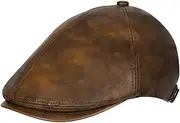 [PanPacSight] Men's PU Leather Six-Panel Newsboy Hat, Classic Vintage Driving Cap with Adjustable Fit, Brown Irish Flat Cap for Boyfriend and Father, Brown, One Size
