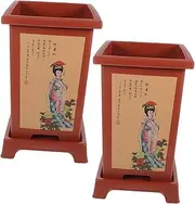 Toddmomy 2sets Decorative Orchid Flowerpots Resin for Indoor Plants Featuring Simple Design and Practical Use Includes Base and Drainage Cover for Phalaenopsis Cymbidium and Your Decor