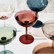 NEW West Elm (Set of 6) Colorful Stemmed Crystal Champagne Coupe Glass Bar Set