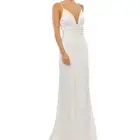 Mac Duggal 26264 Plunging‎ Faux Wrap Backless White Sleeveless Gown Size 6