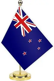 New Zealand Desk Flag,12 inch Tall Small NewZealanders Indoor Banner,Tiny Printing Decor For Office Home Table Meeting With Golden Metal Pole Base