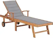 vidaXL Solid Teak Wood Sun Lounger with Grey Cushion Patio Outdoor Yard Terrace Sunbed Daybed Chaise Lounge Seating Seat Sofa Furniture