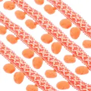 Embroidered Trim Ribbon, 20 Yards Pompoms Trim Fringe, Silver Orange