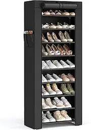 SONGMICS Shoe Rack, 9 Tier Shoe Organizer with Nonwoven Fabric Cover, Shoe Storage Shelf for 27-35 Pairs of Shoes, Entryway, Suitable for Sneakers, High Heels, Flats, and Boots, Black URXJ10H