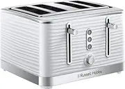 [Russell Hobbs] Inspire 4 Slice Toaster (Extra wide slots, High lift feature, 6 Browning levels, Frozen/Cancel/Reheat function with Blue LED illumination, 1800W, White textured high gloss) 24380