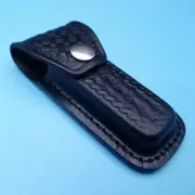 Pocket Knife Sheath Fits 4" Closed Folding Blade Black Basket weave Leather Case