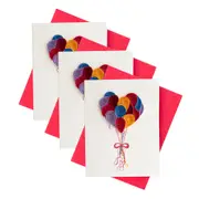 3x Boyle Quilled 8x6cm Handmade Paper Balloon Heart Mini Greeting Card Red
