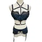Playful Promises Lingerie Set Size 34E / 10 Harness Bra and Garter Belt Set