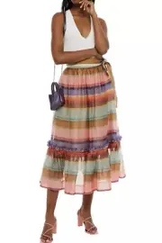 ZIMMERMANN Lovestruck Rainbow Skirt • Size 1 • AU 10 • US 6 • Silk Organza •BNWT