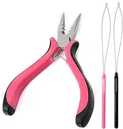 Hair Extension Pliers for Removal Professional Hair Extensions Kit Tools with Loop Threader for Micro Rings Nano Beads 3 Holes Plier