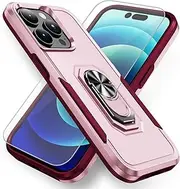 [HAONANDE] Kickstand Case for Samsung Galaxy Z FLIP6,Military Shockproof Tough Armour Phone Cover with 360° Rotate Magnetic Ring Holder,1*Screen Protector Tempered Glass Pink+Rose