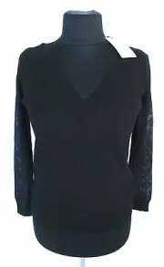 NEW ZARA Knit Black Viscose Mesh V neck Top Pullover Jumper Sweater Size M NWT