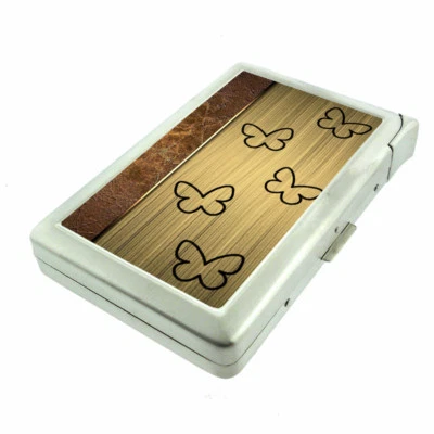 Rustic Butterfly Em2 100's Size Cigarette Case with Built in Lighter Wallet