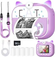 Instant Print Camera for Kids, Christmas Birthday Gifts for Girls Boys Age 3-12,1080P Digital Video Cameras for Toddler, Portable Toy for 4 5 6 7 8 9 10 Year Old Girl with 32GB SD Card-Purple