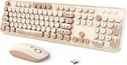 Wireless Keyboard and Mouse Combo, 2.4 GHz Full-Sized Typewriter Keyboard and Mouse Wireless with Round Keycaps for Windows, Computer, Desktop, PC, Laptop, Ice Cream