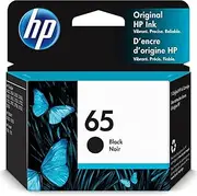 HP 65 Genuine Original Black Ink Printer Cartridge works with HP Deskjet 2600, 3700, Advantage 5000 Series, HP Envy 5000 Series - N9K02AA