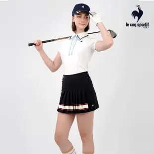 【LE COQ SPORTIF 公雞】高爾夫系列 女款黑色百摺設計修身彈力短裙 QLS8T701