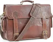 Handmade World Full Grain Leather Messenger Bag 'The BrownStone' fits 18 Inch Men Women Briefcase Computer Satchel For Office Work Travel Business, Brown, 18 Inches