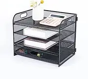 4 Tier Desk Organiser for Office Files and Documents, Multi-Purpose Filing Organizer Stationery Drawer with 4 Compartment Dividers, Black