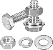 uxcell 10 Set Hex Head Nuts and Bolts Assortment Kit, 304 Stainless Steel 1/4-20 x 3/4" Hex Head Bolts with 1/4" Nuts and Washers for Construction, Machinery Manufacturing