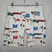 New Mens Stussy 112160 International World Flags White Fleece Shorts Size XL