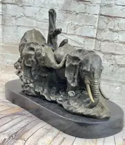 Bronze Sculpture Elephant with Her Mate Hot Cast Masterpiece by Bugatti Figure
