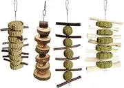 4pcs Bunny Chew Toys,Rabbit Chewing Teeth Toys,Parrot Chewing Toys,Wood Chew Sticks for Small Pets,Animal Chew Balls for Hamsters,Cockatiel Toys Animal Hamster Ball Wooden
